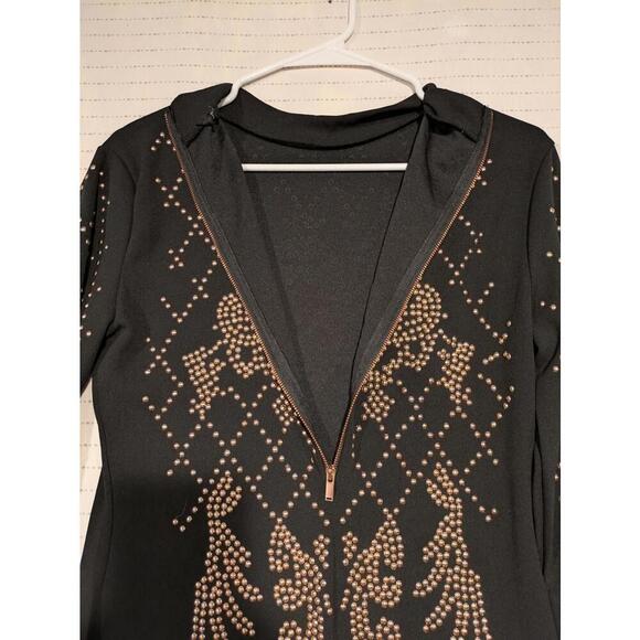 Revamped Elegant Black Beaded Rose Gold Studded Dress with Zip-Up Detail - Picture 6 of 9